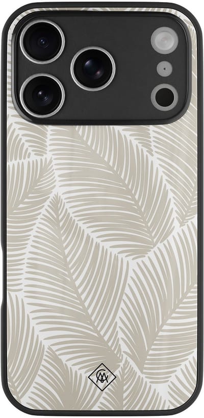 Casimoda® hoesje - Geschikt voor iPhone 17 Pro Max - Palmy Leaves Beige - Luxe Hard Case Zwart - Backcover telefoonhoesje - Bruin/beige