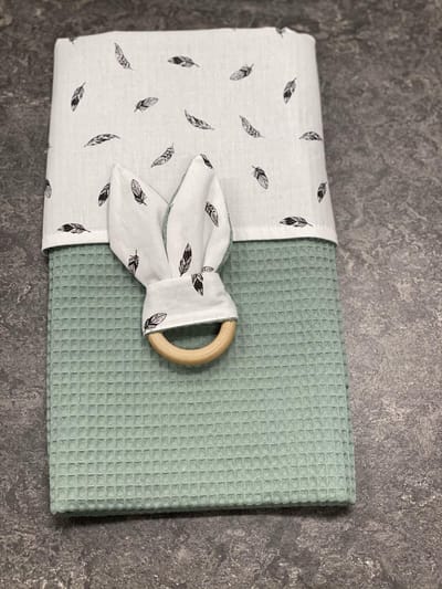 baby deken kinderwagen deken wieg deken oud groen kleine veertjes 60x90 cm (zonder bijtring)