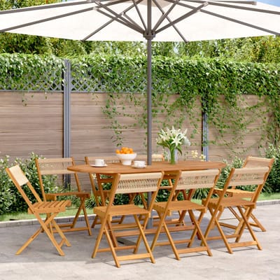 vidaXL - Opklapbare - stoelen, - 8 - stuks, - beige, - massief - acaciahout