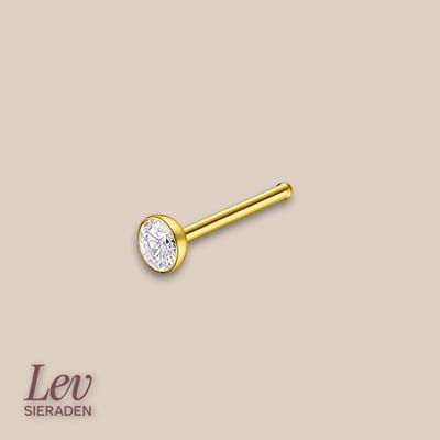 Lev Sieraden - Titanium Stud Piercing - 1x7mm - Goud met steen - 2mm Swaroski steen - Neus knopje - Rond