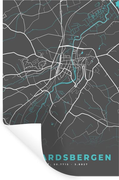 Muurstickers - Sticker Folie - Plattegrond – Geraardsbergen – Blauw – Stadskaart - Kaart - België - 20x30 cm - Plakfolie - Muurstickers Kinderkamer - Zelfklevend Behang - Zelfklevend behangpapier - Stickerfolie