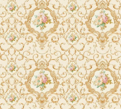 KLASSIEK BLOEMEN MET ORNAMENTEN BEHANG | Franse Stijl - goud geel - A.S. Création Château 5