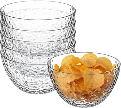 5Five Kommetjes / serveer schaaltjes - 6x - transparant met relief - kunststof - Dia 14 cm - stapelbaar