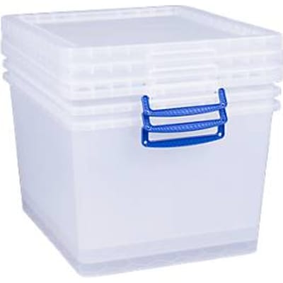 Really Useful Boxes stapelbare opbergboxen, transparant, met deksel, 33,5 l, 3 stuks