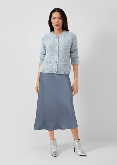 s.Oliver - female - Glimmende satijnen midirok met elastische tailleband en hoge tailleband