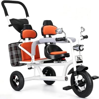 Kinderdriewieler Dubbel - Dubbele fiets Tandem driewieler - Buiten spelen - Dubbele zitplaats - 80 kg draagvermogen - Wit