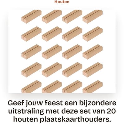 Dailygoods- Plaatskaarthouders Set van 20 - Houten Kaarthouder - Menukaarthouder - Fotohouder - Tafelkaarthouder - 10 x 3 x 2 cm - Hoogwaardig Hout - Kaarthouders