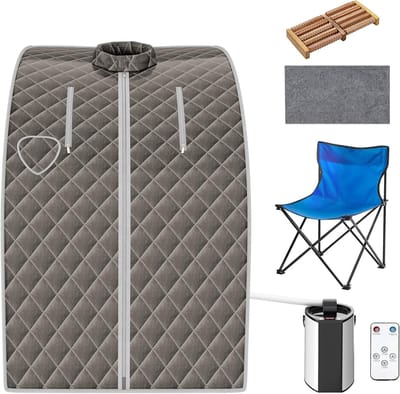 COSTWAY 3L mini stoomsauna met verstuivingsfunctie, thuissauna met afstandsbediening, warmtecabine met instelbare timer en temperatuur, zitsauna incl. accessoires, saunacabine 78 x 87 x 101 cm (bruin)