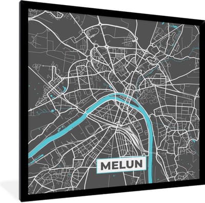 Fotolijst incl. Poster - Melun - Frankrijk - Plattegrond - Kaart - Stadskaart - 40x40 cm - Posterlijst
