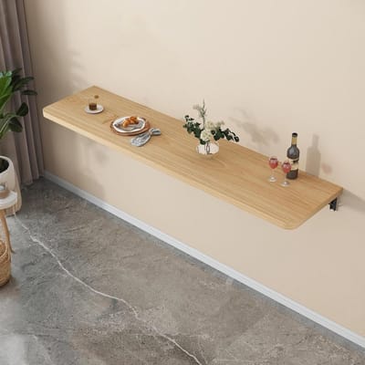 Opvouwbare wandtafel - Klaptafel muur Inklapbaar bureau - Ruimtebesparend werken - Afgeronde hoeken - 120x35 cm - Houtkleur
