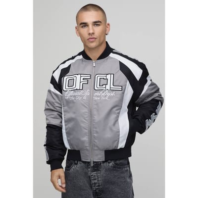 Nylon Moto Bomber Jacket | Grey | Size Small