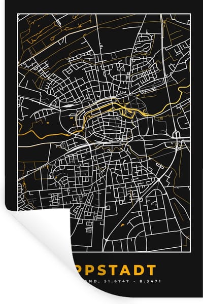 Muurstickers - Sticker Folie - Stadskaart – Plattegrond – Duitsland – Goud – Lippstadt – Kaart - 20x30 cm - Plakfolie - Muurstickers Kinderkamer - Zelfklevend Behang - Zelfklevend behangpapier - Stickerfolie