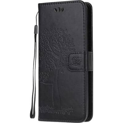 Comfycase Samsung Galaxy A12 Bookcase Hoesje Uiltjes Zwart