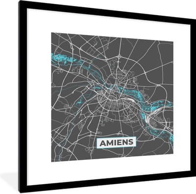 Fotolijst incl. Poster - Frankrijk - Kaart - Stadskaart - Kaart - Plattegrond - Amiens - 40x40 cm - Posterlijst