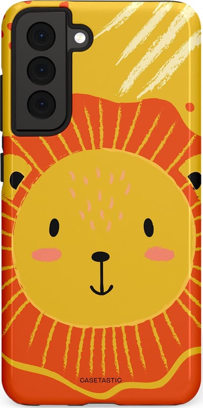 Casetastic hoesje geschikt voor Samsung Galaxy S21 FE 5G - Dubbellaagse bescherming - Vrolijke leeuw - Fashion Case - Goud Rood Oranje