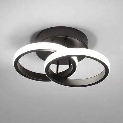 Riserva LED Plafondlamp Dubbele Ring - 22W - 2475 lm - 6500K Koel Wit - Zwart - Moderne Design Plafonnière voor Woonkamer, Slaapkamer, Keuken en Werkkamer