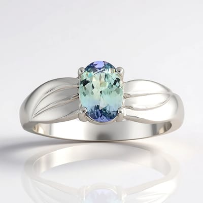 Cavill - Zilveren Ring - 925 Sterling Zilver Gerhodineerd - Groene Tanzaniet 0,7 ct Ovaal 7x5 mm - Modern Elegant Design - Damesring