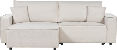 KARILA - Hoekbank met slaapfunctie - Lichtbeige - Rechts - Polyester