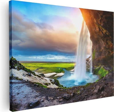 Artaza Canvas Schilderij IJsland - 40x30 cm - Klein - Wanddecoratie Landschap - Muurdecoratie Waterval - Kamer Accessoires Natuur