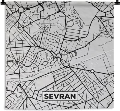 Wandkleed - Wanddoek - Plattegrond - Sevran - Stadskaart - Kaart - Frankrijk - 180x180 cm - Wandtapijt