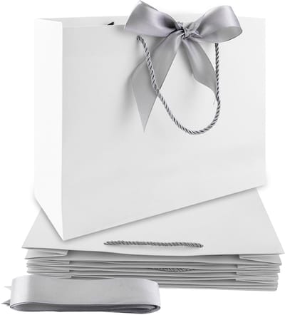 Dailygoods- Cadeautasjes 24 Stuks - Papieren Zakjes Met Handvat - 32 x 25 x 11 cm - Duurzaam Materiaal - Voor Bruiloft/Kerstmis - Inclusief Zilveren Linten - Geschenkzakjes