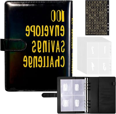 Budget Ring Binder A5 met 100 Envelopes, 6 Ringen, Magneetsluiting en 25 PVC Kaartsleuven voor Effectief Budgetteren en Organiseren