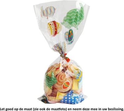 25x Uitdeelzakjes Paaseieren en Hazen 12.5 x 27.5 cm - Pasen - Versierde Eieren - Easter Eggs - Paashaas - Konijn - Cellofaan Plastic Traktatie Kado Zakjes - Snoepzakjes - Koekzakjes - Koekje - Cookie Bags