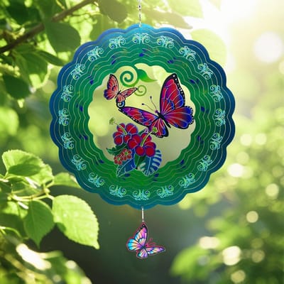 Vlinder Windspinner - Metalen Tuindecoratie - Buiten Decoratie - 3D Roestvrij Staal - 30 cm - Kleurrijk