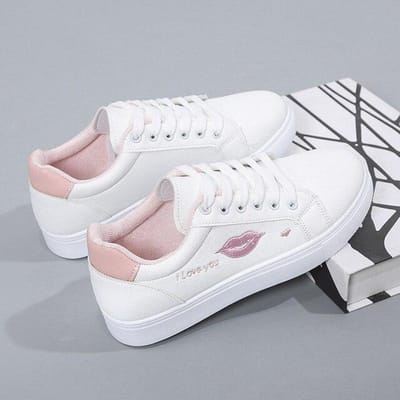 Dames Gevulkaniseerde Schoenen Mode Geborduurde Witte Sneakers Ademend Vetersluiting Platte Sneakers Dames Zachte Zool Schoenen 40 roze