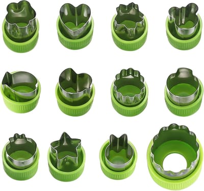 12 Stuks uitsteekvormpjes van roestvrij staal - uitsteekvormen - groente en fruit - koekjesuitsteekvormpjes - groentesnijder, brood - uitsteekvormpjes - set voor cakes en koekjes– Groen