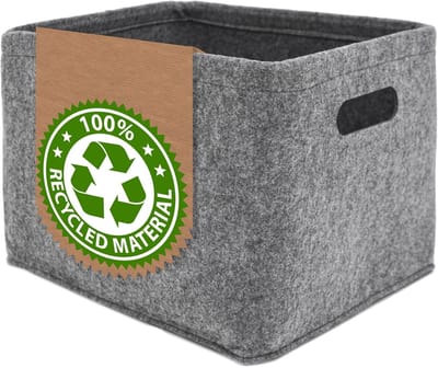 Famanu – 100% Gerecyclede Vilten Opbergmand - 32x26x23 Organiser Vilt Opbergbak - Opvouwbare Opbergmand voor Planken - Vilten Mand Opslag - Mandje voor Badkamer Kinderkamer - Antraciet Opbergmandje