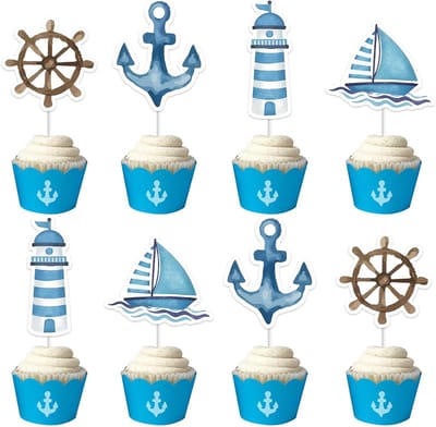 Nautisch taartdecoratie voor cupcakes en feestjes, maritieme versieringen voor een zeeman thema, perfect voor 1e verjaardag en babyshower