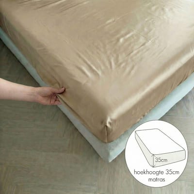 Kayori Saya Hoeslaken Katoensatijn - 140x200cm - Matrasdikte 35cm - Luxe & Zacht - - Zand - 140x200 - Tweepersoons - - Zand