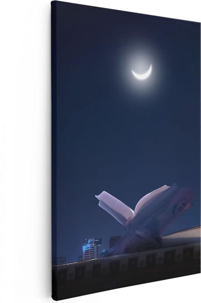 Artaza Canvas Schilderij Islamitische Wanddecoratie - 20x30 cm - Klein - Muurdecoratie Koran - Decoratie Skyline Nacht - Kamer Accessoires Maan