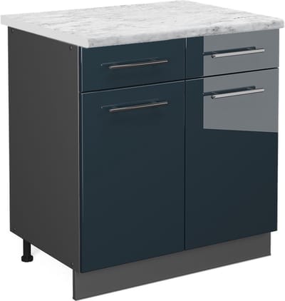 Vicco Fame-Line Keukenkasten – 80 cm, WB Marmer Donkerblauw hoogglans