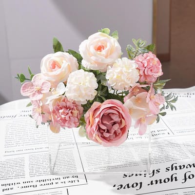 7 Koppen Kunstbloemen Zijde Pioenroos Roos Hortensia Boeket Huisdecoraties Feest Bruiloft Bruid Nep Planten white