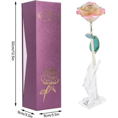 24K Vergulding Bloem Wit Roze Roos Groen Blad Basis Cadeau Decoratie voor Valentijnsdag