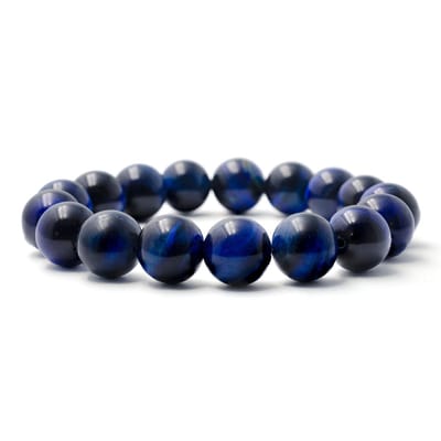 Bixorp Gems Blauwe Tijgeroog Edelstenen Armband - 12mm kralen - Gepolijste Edelsteen Kralenarmband - 20cm