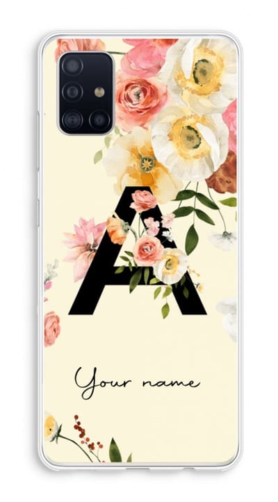 Gepersonaliseerd - Case Company® - Hoesje geschikt voor Samsung Galaxy A51 4G hoesje - Flirty Flowers Monogram - Soft Cover Telefoonhoesje - Bescherming aan alle Kanten en Schermrand