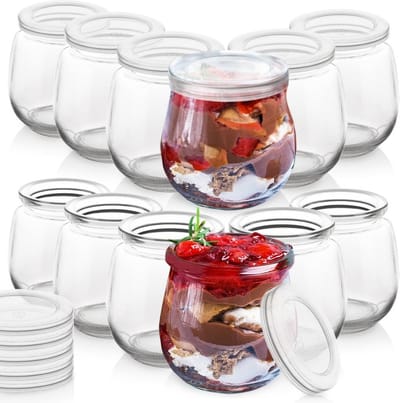 Yoghurtpot en Dessert met Deksel 200 ml 12 stuks - Oats Potje - Dessertpot - Yoghurtbeker - Yoghurt en Muesli Beker - Lunchpot - Saladebeker - Salad