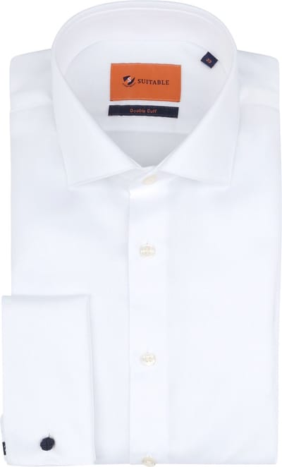 Suitable Overhemd White Twill Dubbelmanchet - Maat 40 - Heren - Overhemden Formeel