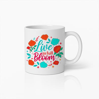 Live in Full Bloom Mok – 330ml Kleurrijke Bloemen Koffiemok – Inspirerend Cadeau voor Vrouwen, Tuinliefhebbers & Lente Seizoen