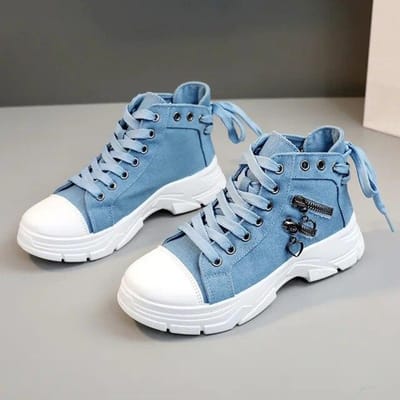 Canvas Casual Schoenen voor Dames Hoge Top Sneakers voor Vrouwen Vetersluiting Plateau Sport Schoenen voor Dames Ademend Mode 38 blauw