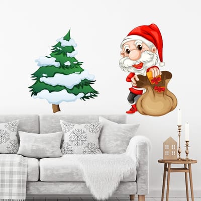 Kerststicker: Kerstman en zijn kerstboom - Kerststickers - feestversiering - 100x145cm