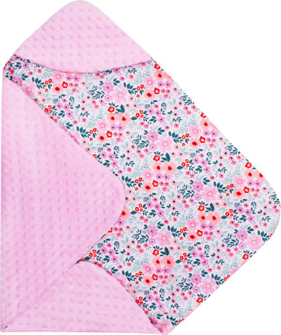 Springos Deken Voor Autostoel - Draagzak - Dubbelzijdig - Capuchon - 77 x 77 Cm - Roze - Bloemen