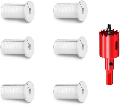 6 Stuks Witte Antislip Wanddoorvoeren voor Ethernetkabel, 19mm Wandgrommet voor Kabeldoorvoer, Inclusief 1 Stuk Boor voor Eenvoudige Installatie
