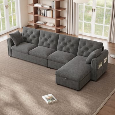 STILVORA Hoekbank 281x132 cm – Slaapbank Met Opbergruimte – Omkeerbare L-Opstelling – Armleuningvakken – Fluwelen Stof – Zonder Matras – Grijs