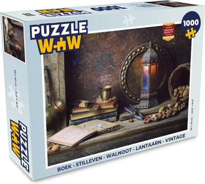 Puzzel Boek - Stilleven - Walnoot - Lantaarn - Vintage - Legpuzzel - Puzzel 1000 stukjes volwassenen