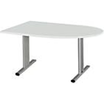 Schäfer Shop  Select Vergadertafel Planova, halve cirkel, 1400 x 1000 mm, lichtgrijs, accentlijst blank aluminium