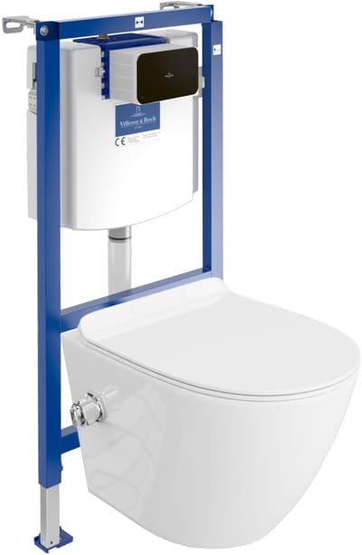 Villeroy&Boch Inbouwreservoir Complete Toiletset ViConnect H112 - Inbouw WC Hangtoilet Wandcloset SALTO - Bedieningsplaat Zwart - Voorwandelement voor toilet - Installatiesysteem